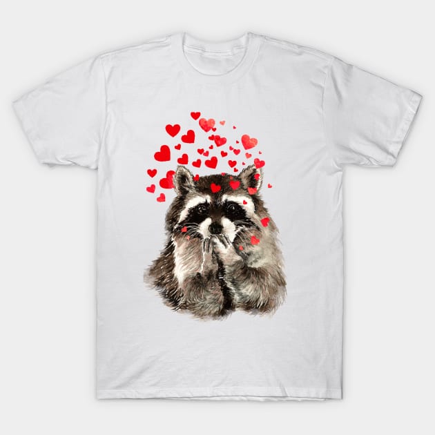 Cute Raccoon Blowing Kisses Animal Humor T-Shirt by Country Mouse Studio